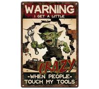 SUPERDANT Metal Signs 30x20cm/12x8 Inch Humorous Tool Sign Goblin Decor Pre Drilled Iron Warning Sign for Garage Wall Home Bar Porch Balcony Colorful