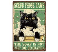 SUPERDANT Metal Signs Black Cat Tin Signs Funny Tin Sign for Cat Bathroom Decor Vintage Wall Plaque Pre Drilled Humorous Feline Art for Kitchen Garage Porch Rolled Edges 8x12 Inch/20x30cm