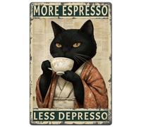 SUPERDANT Metal Signs Coffee Black Cat Tin Signs Men Cave Whimsical Wall Art Plaques Tin Painting Living Room Kitchen Bar Garages Restaurant Home Decorative Gifts 20x30cm