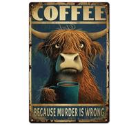 SUPERDANT Metal Signs Coffee Highland Cattle Tin Signs Men Cave Whimsical Wall Art Plaques Metal Sign Painting Living Room Kitchen Bar Garages Restaurant Home Decorative Gifts 20x30cm