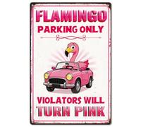 SUPERDANT Metal Signs Funny Parking Sign Flamingo Tin Signs Pink Flamingo Decor Rustproof Iron Tropical Garage Wall Plaque Pre Drilled For Indoor Outdoor Cafe Bar Gift 20x30cm