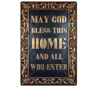 SUPERDANT Metal Tin Signs May God Bless This Home Christ Metal Poster Whimsical Wall Art Plaques Tin Painting Man Cave Kitchens Garage Bar Home Decorative Gifts Wall Decor 20x30cm