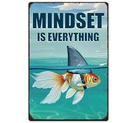 SUPERDANT Mindest is Everything Metal Signs Fish and Shark Tin Sign Vintage Tin Signs Abstract Wall Art Funny Retro Decor for Living Room Bedroom Bar Club Man Cave 30x20cm