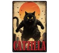 SUPERDANT Monster Black Cat Metal Signs Catzilla Tin Signs Funny Wall Plaques Iron Poster Art for Boy's Room Bedroom Living Room Home Cafe Bar Vintage Decor Cats Gift