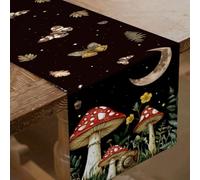 SUPERDANT Moth Mushroom Linen Table Runner 33x183cm Moon Phase Centerpiece Table Decorations for Dining Room Wedding Decor Birthday Party Supplies Holiday Decorations