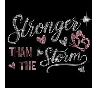 SUPERDANT Motivational Text Iron on Transfer Stronger Than The Storm Crystal Heat Transfer Stickers Hotfix Rhinestone Decal Diamonte Iron on Patch for T-Shirt Clothing Tote Bag DIY Craft