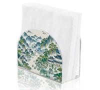 SUPERDANT Mountain Fall Napkin Holder for Table Chinoiserie Style Acrylic Serviette Dispenser Tabletop Cocktail Napkins Organizer Acrylic Tissue Paper Towel Stand for Dining Room Kitchen Bar Decor