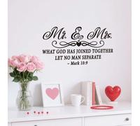 SUPERDANT Mr & Mrs Wall Stickers Biblical Love Quotes Wall Decals Inspirational Couples Romantic Marriage Sticker Black Quote Vinyl Art Decor for Home Bedroom Family Bathroom Living Room Decoration