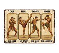 SUPERDANT Muay Thai Inspirational Metal Signs Muay Thai Techniques Tin Sign Calm Relax Smooth Humble Metal Wall Plaques Funny Signs Vintage Decor Wall Art for Bedroom living Room Man Cave
