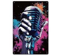 SUPERDANT Music Microphone Metal Signs Colorful Microphone Tin Sign Funny Vintage Wall Plaques Graffiti Wall Art Poster for Man Cave Living Room Bedroom Bar Club Retro Decor Gifts for Music Lover