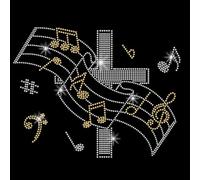SUPERDANT Music Notes Crystal Rhinestone Decals Musical Score Rhinestone Transfers Patches Iron on Hotfix Applique Hot Melt Sparkle Sticker for T-Shirt Clothing Bags DIY Craft