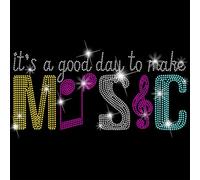 SUPERDANT Musical Crystal Rhinestone Decals It's A Good Day to Make Music Rhinestone Transfers Patches Heart Shape Iron on Applique Diamond Heat Transfer Sticker for Music Lover Decoration