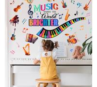 SUPERDANT Musical Instrument Wall Sticker Music Makes The World Brighter Wall Decals Piano Border Music Notes Peel and Stick Vinyl Art Decor for Nursery Preschool Classroom Livingroom Decoration
