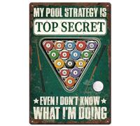SUPERDANT My Pool Strategy is Top Secret Metal Signs Pool Tin Sign | Snooker Club Billiards Wall Plaques Funny Signs and Plaque for Man Cave Bar Pub Playroom Billiard Room Vintage Decor 30x20cm
