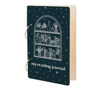 SUPERDANT My Reading Journal Greeting Card Holder Planning Book Organizer Wooden Loose Leaf Binder Photo Album 2-Rings Cover Planner Keeper Keepsake Bookshelf Sign Cover Binder Gifts for Book Lovers