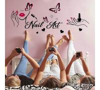 SUPERDANT Nail Art Wall Decal Nails Theme Wall Stickers with Butterfly Decals Stickers for Walls Vinyl Art Decor for Nail Salon Decor Gift for Girl Woman Bedroom Dressing Room Decoration