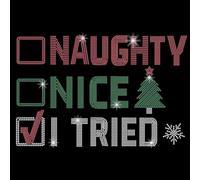 SUPERDANT Naughty Nice I Tried Iron on Rhinestones Transfer Inspiring Iron-on Decals T-Shirt Festival Crystal Heat Transfer Hot Fix Stickers Clothing Repair Crystal Patch for Clothing Bags DIY Craft