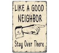 SUPERDANT Neighbor Rule Tin Signs Arrow Instructions Metal Signs Iron Wall Plaques Funny Poster Art for Man Cave Garden Courtyard Entrance Corridor Home Cafe Bar Vintage Decor Housewarming Gift
