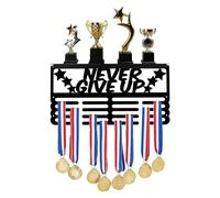 SUPERDANT Never Give Up Trophy and Medal Display Shelf Medal Hanger Holder Displaying 4 Rows Race Medal Display and Medal Hanger with Shelf for Boy Girl Sports Awards Storage
