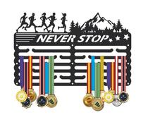 SUPERDANT Never Stop Medal Hanger Display Forest Running Medal Holder Personalised Medals Rack Wall Mounted Medals Hanging 6 Rows 24 Hangers Non-slip Hooks for Runner Gifts