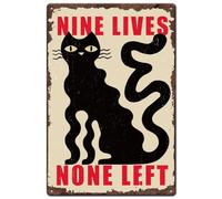 SUPERDANT Nine Lives None Left Metal Tin Sign Retro Cocktail Funny Black Cat Metal Poster Wall Art Plaque Decor Rectangle Signs for Living Room Bars Restaurants Cafe Pubs Home Wall Art