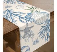 SUPERDANT Ocean Theme Table Runner Sea Shell Conch Starfish Table Decor Beach Inspired Polyester Runners Coffee Kitchen Cabinet Runner Doilies for Furniture Centerpiece Decor 33x183cm