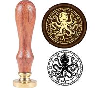 SUPERDANT Octopus Wax Seal Stamp 1.18in Roman Numeral Clock Vintage Letter Sealing Stamp Brass Head Wooden Handle Stamps for Invitations Envelopes Books Birthday Themed Parties without Wax