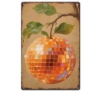 SUPERDANT Orange Disco Ball Tin Sign Retro Metal Poster Vintage Country Art Signs Orange Light Globe Bedroom Decor for Living Room Farm Garden Wall Plaque Outdoor Retro Decoration 20x30CM