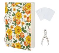 SUPERDANT Orange Floral Greeting Card Holder Organizer Flowers Wooden Card Keeper Binder Birthday Cards Keeper Photo Album Cover with Punch and 20pcs Inner Pockets Wedding Journal Keepsake Gifts