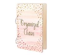 SUPERDANT Organized Chaos Greeting Card Keeper Pink Polka Dots Vintage Wooden Postcard Organizer for Greeting Cards Photos Keepsakes for Home Office 2-Ring Loose Leaf Binder Gift 24x16cm