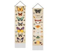 SUPERDANT Pack of 2 Butterflies and Moths Tapestry Butterfly Wall Art Tapestry Blanket Long Walls Hanging Tapestries with Tassel for Living Room Bedroom Porch Office Decor 130x33cm