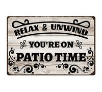 SUPERDANT Patio Time Metal Signs Relax Unwind Tin Signs Vintage Wood Grain | Iron Poster Funny Signs and Plaques for Man Cave Bar Balcony Terrace Garden Vintage Decor Housewarming Gift