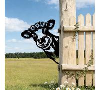 SUPERDANT Peeping Cow Metal Farm Garden Stakes Decor 30cm 1 Piece Black Cow Silhouette Yard Art Matte Iron Easy Push Install For Lawn Flower Bed Pond Side Black