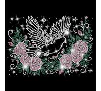 SUPERDANT Pigeon and Flowers Iron on Rhinestones Transfer Birds and Roses Bling Glass Rhinestone Decals DIY Crystal Hotfix Transfer Stickers for T-Shirt Clothing Hoodies Decor Gifts