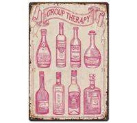 SUPERDANT Pink Alcohol Bottles Metal Signs Group Therapy Tin Signs Funny Wall Plaques Bar Sign Iron Poster Art for Bar Pub Kitchen Home Man Cave Gift Vintage Decor