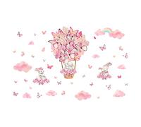 SUPERDANT Pink Bunny Wall Stickers Butterflies Hot Air Balloon Decal Girls Bedroom Stickers Decor Nursery Playroom Vinyl Waterproof Wall Decoration for Girls Bedroom Classroom