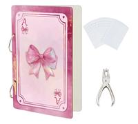 SUPERDANT Pink Playing Cards Greeting Card Organizer Bowknots Preppy Card Keeper Storage Birthday Cards Holder Wooden Keeper Binder Photo Album 2-Rings Cover with Punch and 20pcs Inner Pockets