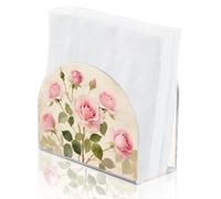 SUPERDANT Pink Rose Napkin Holder for Tables Acrylic Serviette Dispenser Flowers Cocktail Napkins Organizer Tissue Paper Towel Stand for Dining Room Home Bar Decor
