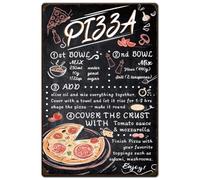 SUPERDANT Pizza Recipes Metal Tin Sign Pizzeria Poster Kitchen Wall Plaques Retro Signs and Plaque Metal Wall Art Plaque for Man Cave Kitchen Bar Pub Dessert Shop Restaurant Vintage Decor