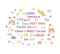 SUPERDANT Positive Affirmations Crown Wall Stickers Rainbow Inspirational Quotes Wall Decals I Am Strong Decals Stickers for Walls for Girl's Room Nursery Birthday Party Decor Back to School