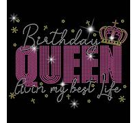 SUPERDANT Queen Crystal Rhinestone Iron on Transfer Applique DIY Transfer Decal CrownText Glitter Rhinestone Pattern Decoration for Birthday T-Shirt Bag Pillows Jackets 29.7x21CM