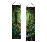 SUPERDANT Rainforest Landscape Wall Tapestry Set of 2 Jungle Creek Tapestries Tree Cave Polyester Wall Hanging Decor for Entryway Living Room Bedroom 130x33cm