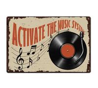 SUPERDANT Record Player Metal Signs Music Notes Tin Signs Activate the Music System Wall Plaques Funny Quotes Iron Poster Art for Man Cave Home Living Room Vintage Decor Housewarming Gift