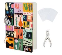 SUPERDANT Retro Plaid Greeting Card Organizer Vintage Abstract Patterns Postcard Binder Birthday Wooden Cards Keeper Storage 2-Rings Photo Album for Wedding Holiday with Punch and 20 Pockets