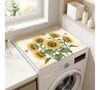 SUPERDANT Retro Sunflower Washing Machine Pad Topper Non Slip Absorbent Leathaire Fibre Rubber Dryer Top Protector Mat Waterproof Quick Dry for Laundry Room Home Decor Appliances Cover 60x50cm