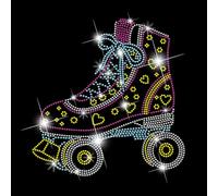 SUPERDANT Rhinestone Iron-On Transfer Roller Skate Applique Glass Heart Shape Crystal Sheet Hotfix Bedazzle Patch for T-Shirt Hoodie Pillow 32x23.8cm