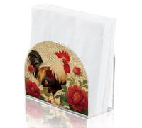 SUPERDANT Rooster and Flowers Napkin Holder for Tables Acrylic Serviette Dispenser Farm Cocktail Napkins Organizer Tissue Paper Towel Stand for Dining Room Home Bar Decor