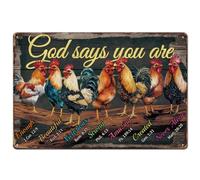SUPERDANT Rooster Metal Signs God Says You Are Tin Signs Inspirational Quotes Wall Plaques Chicken Poster Art for Bar Club Cafe Farm Living Room Vintage Decor Man Cave Gifts