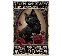 SUPERDANT Rose Black Cat Tin Signs Magic Mirror Metal Signs Dark Academia Poster Art Wall Plaques for Man Cave Bedroom Living Room Entrance Corridor Home Cafe Bar Vintage Decor