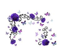 SUPERDANT Rose Wall Stickers Flowering Vine Wall Decals Butterfly Decals Stickers for Walls Flower Butterflies Vinyl Art Peel and Stick for Bedroom Living Room Decoration
